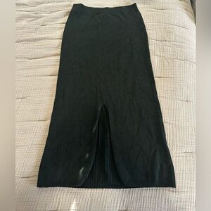Free People black ribbed knit midi skirt with front slit size medium